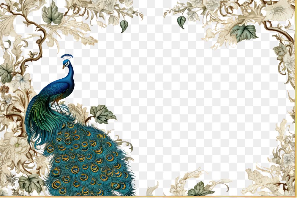 PNG  Toile with peacock border bird backgrounds elegance