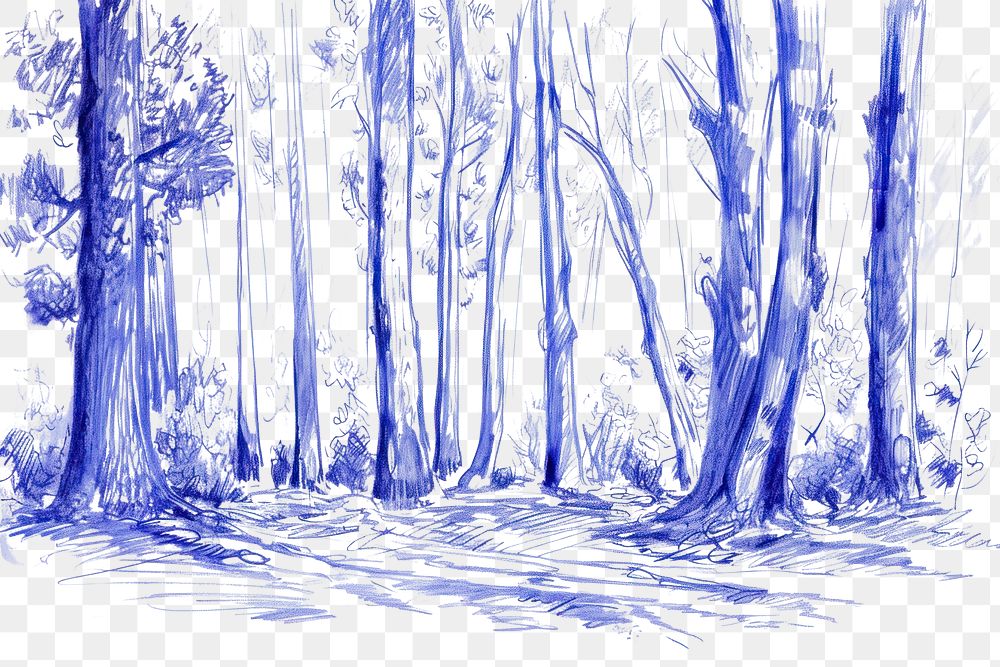 PNG  Drawing forest sketch paper blue.
