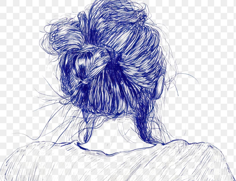 PNG  Drawing back view of woman sketch adult blue.