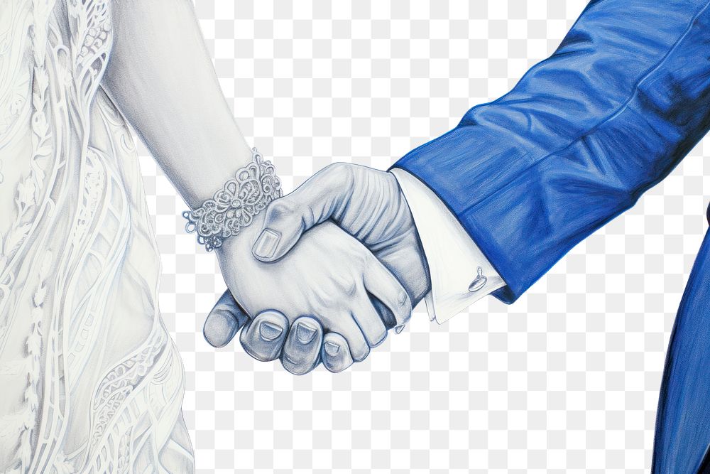 PNG  Drawing hand of bride and groom holding together sketch blue togetherness.