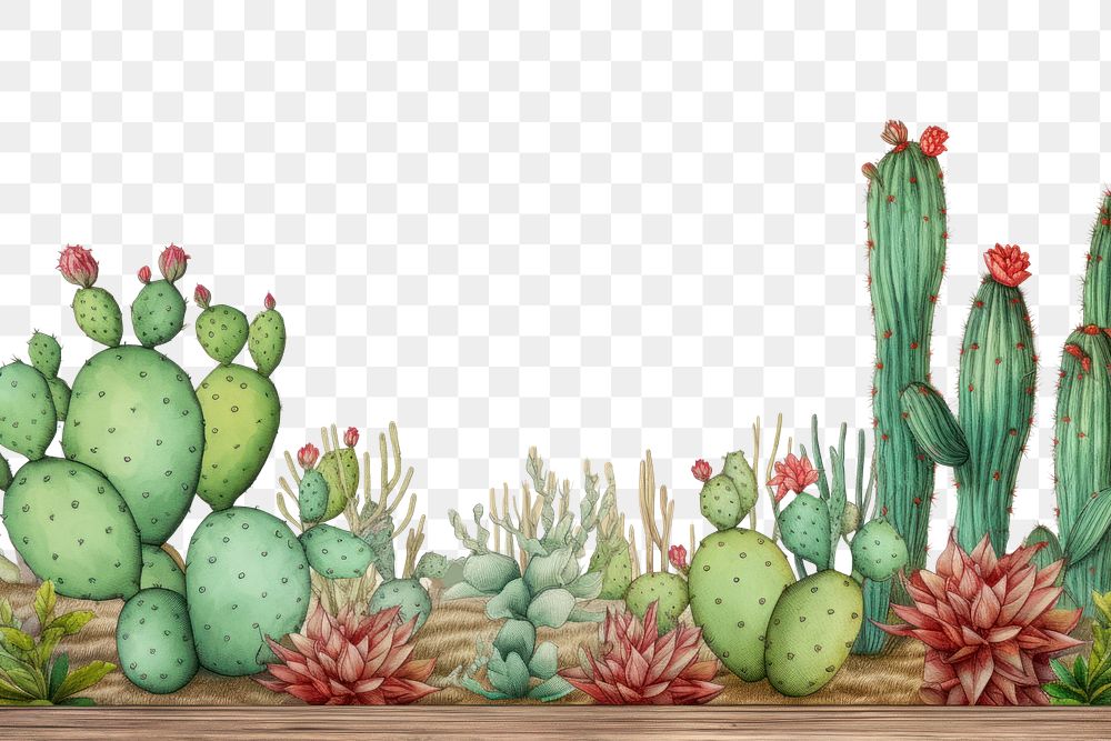 PNG  Realistic vintage drawing of cactus border plant pineapple outdoors.