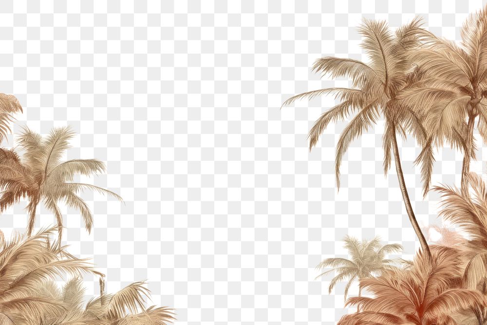 PNG  Realistic vintage drawing of coconut tree border sketch backgrounds outdoors.