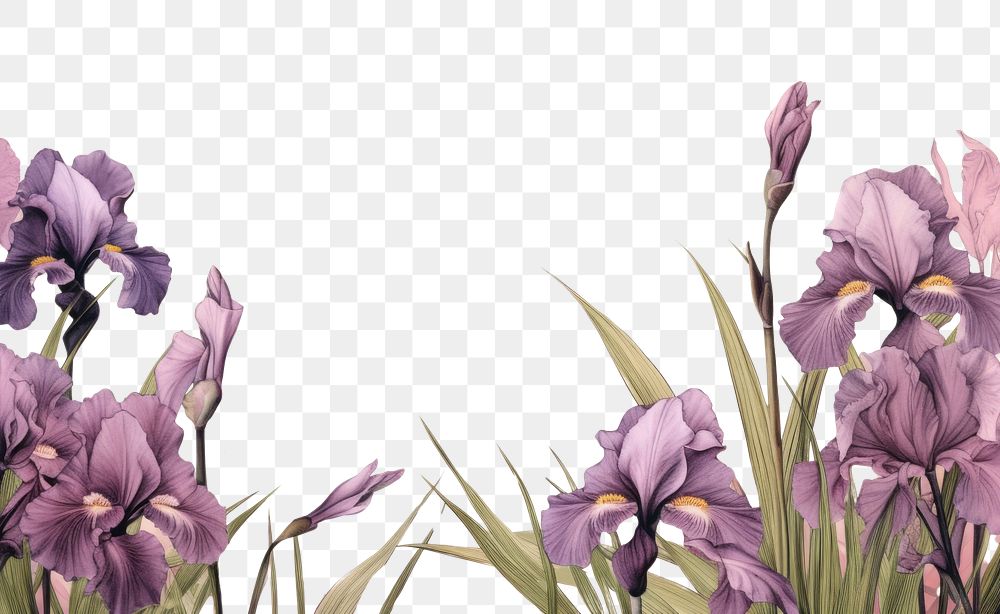 PNG  Realistic vintage drawing of Iris border iris blossom flower.