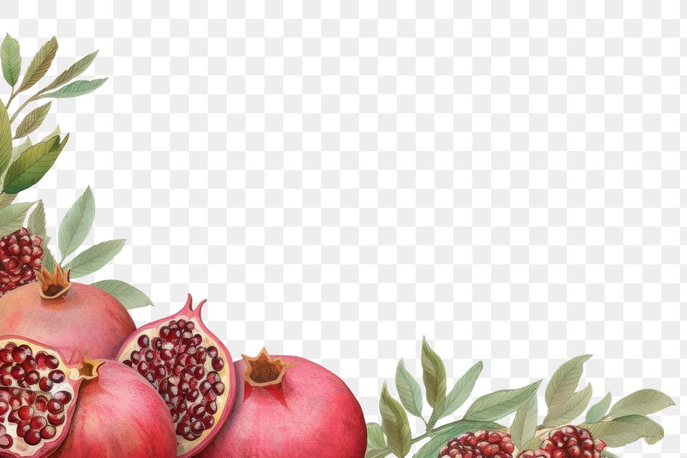 PNG  Realistic vintage drawing of pomegranate border fruit plant food.