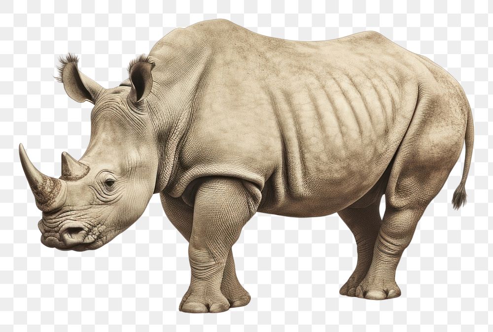 PNG  Realistic vintage drawing of rhino border wildlife animal mammal.