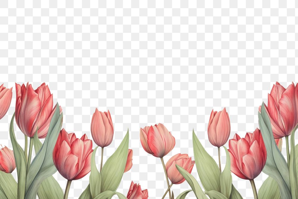 PNG  Realistic vintage drawing of tulip border backgrounds flower plant