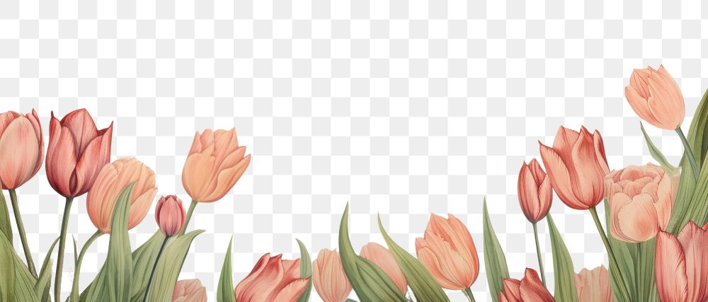 PNG  Realistic vintage drawing of tulip border backgrounds flower plant.