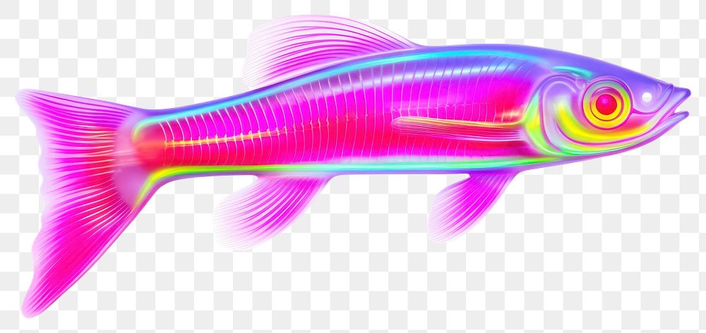 PNG  Surrealistic painting of neon fish animal white background underwater.