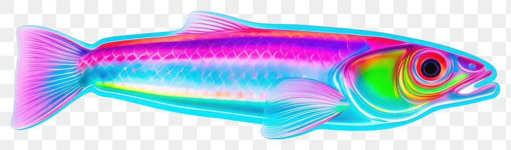 PNG  Surrealistic painting of neon fish seafood animal white background.