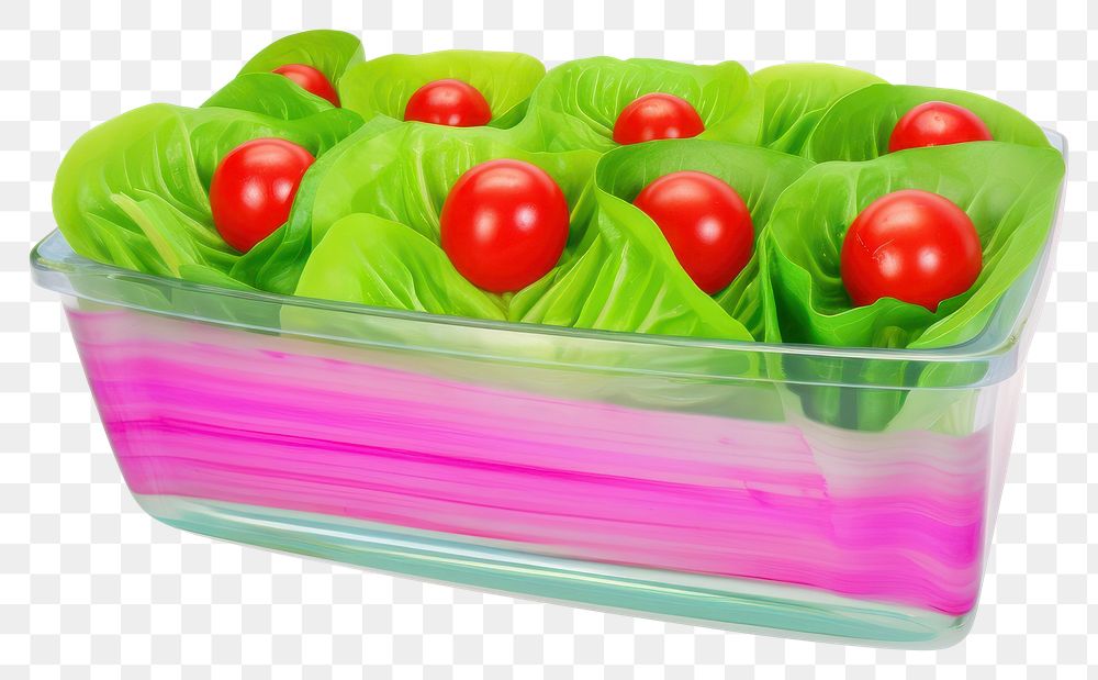 PNG  Surrealistic painting of salad food white background container.