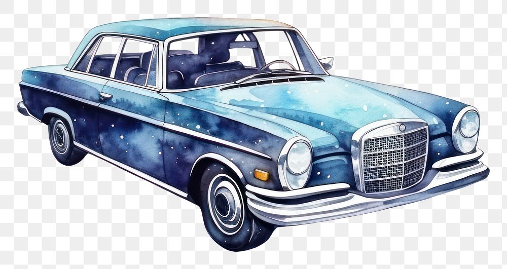 PNG  Car in Watercolor style vehicle white background transportation.