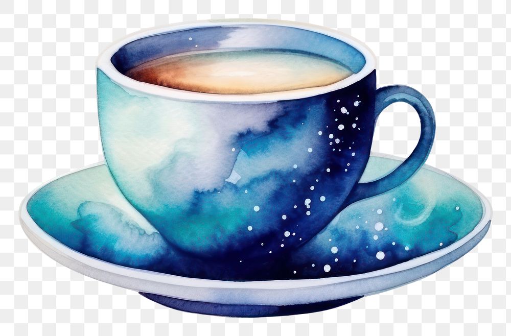 PNG  Coffee cup in Watercolor style saucer drink mug.