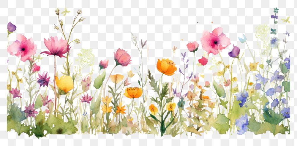 PNG Watercolor of a meadow spring Floral border painting outdoors flower