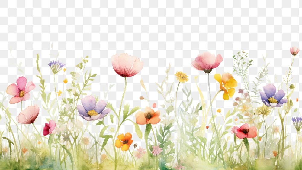 PNG Watercolor of a meadow spring Floral border outdoors flower nature. AI generated Image by rawpixel.