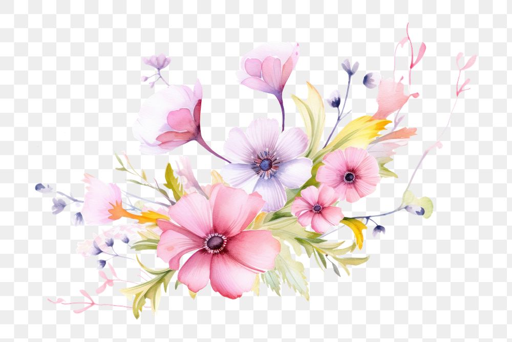 PNG Watercolor of a spring Floral border painting pattern flower. AI generated Image by rawpixel.