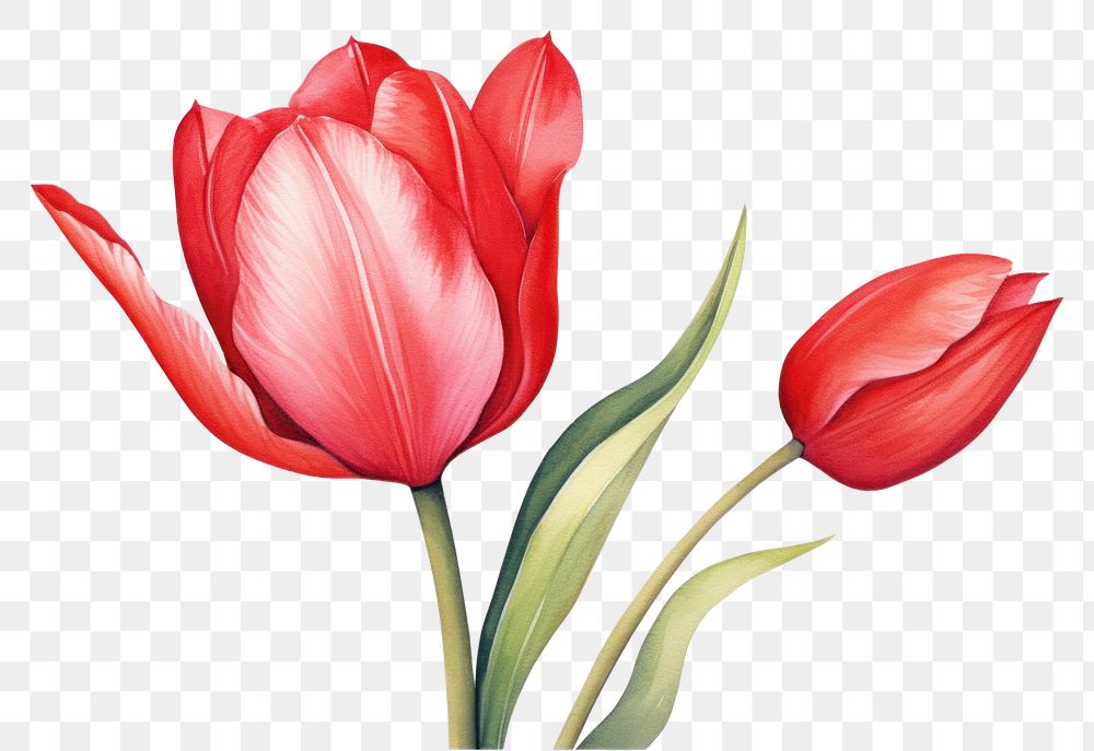 PNG Watercolor of a tulip flower as a border plant white background inflorescence. AI generated Image by rawpixel.