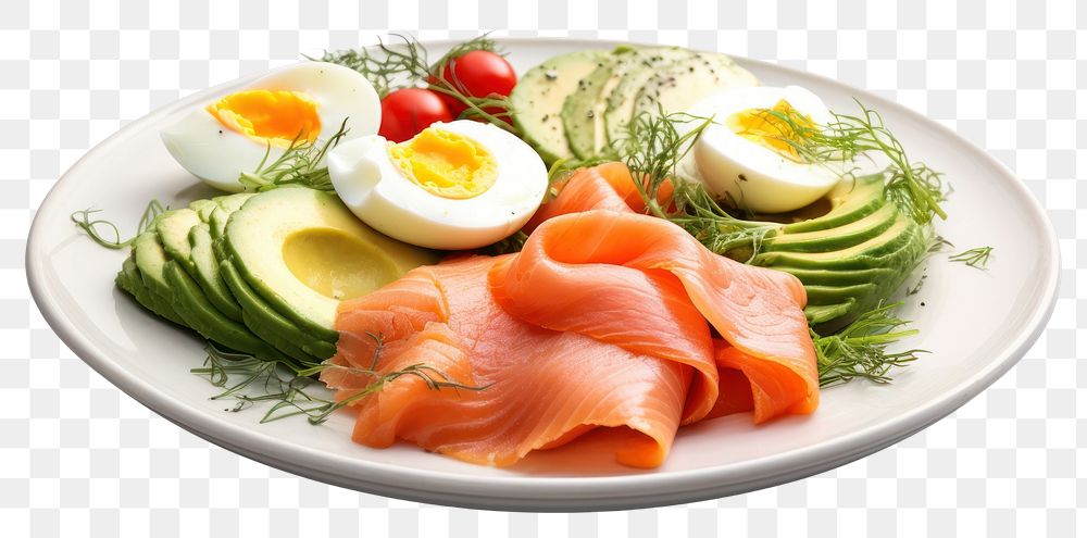 PNG  Keto breakfast plate egg salmon. AI generated Image by rawpixel.