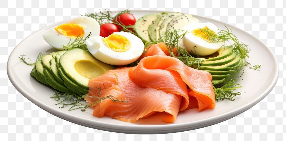 PNG Keto breakfast plate egg salmon. 