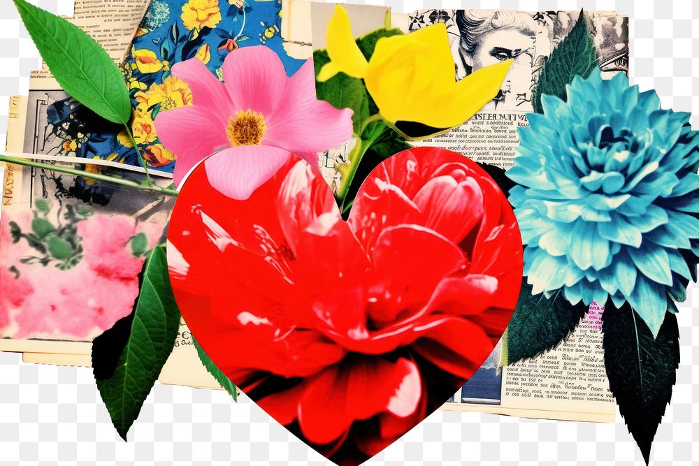 PNG Heart with flower collage blossom dahlia.