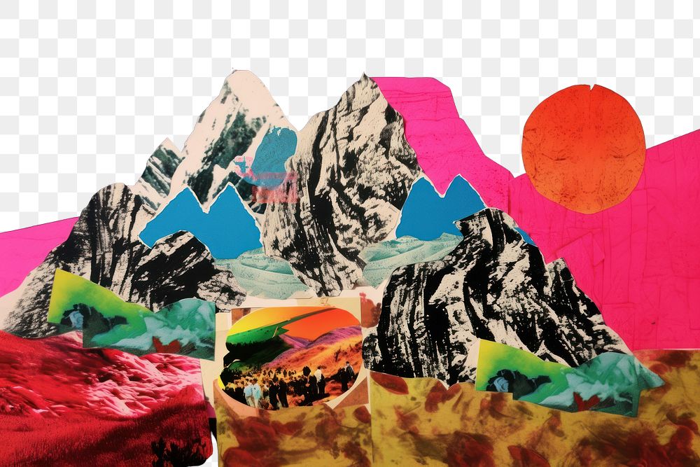 PNG Mountain collage art outdoors.