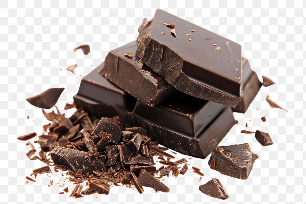 PNG Dark chocolate blocks and bieces dessert food white background.