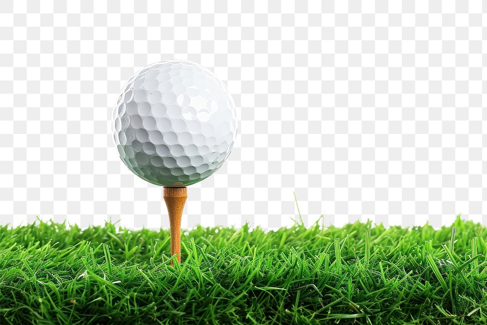 PNG Golf ball with a golf tee on a grass sports white background recreation.
