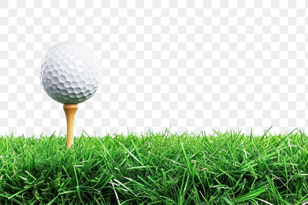 PNG Golf ball with a golf tee on a green grass sports plant white background.