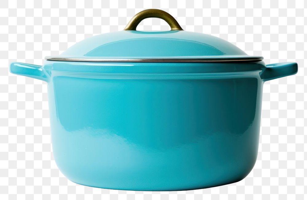 PNG A retro cyan dutch oven pot cookware white background appliance.