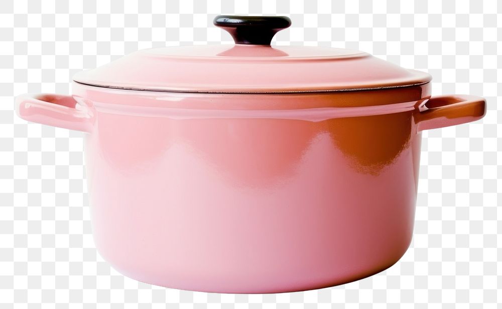 PNG A retro pink dutch oven pot cookware white background appliance.