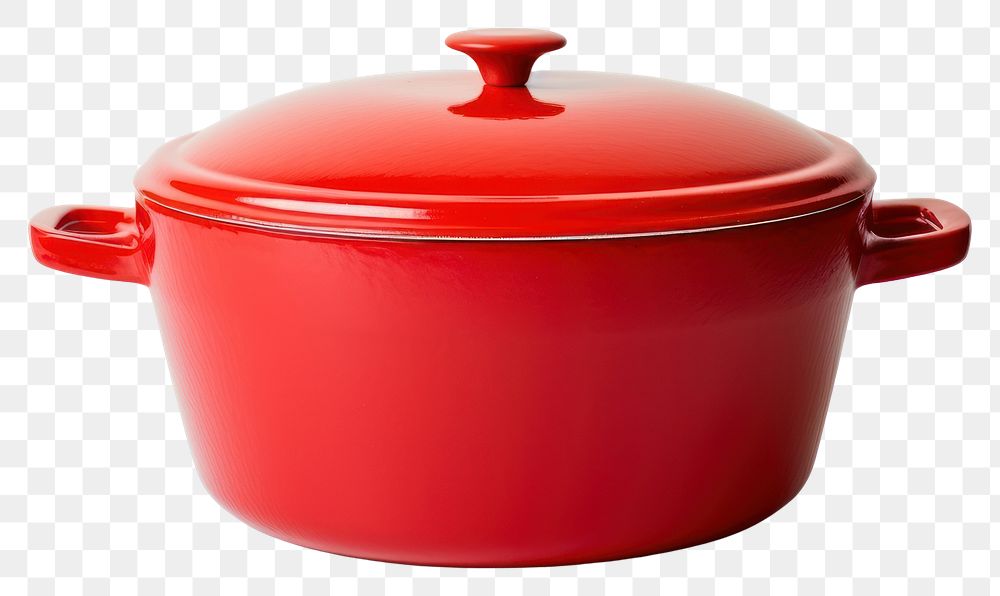 PNG A retro red dutch oven pot cookware white background ceramic.