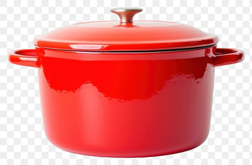PNG A retro red dutch oven pot cookware white background appliance.