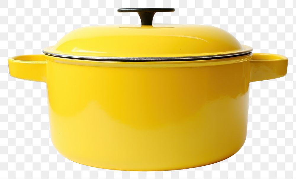 PNG A retro yellow dutch oven pot cookware white background appliance.