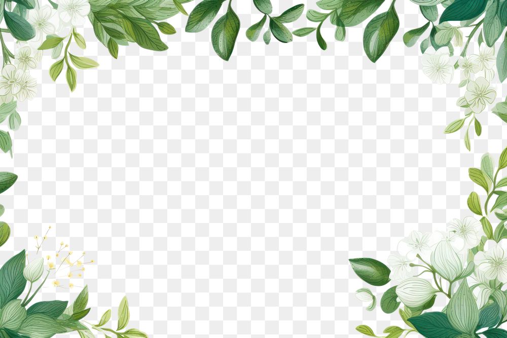 PNG  Decorative green leaves and a card border frame backgrounds flower plant.