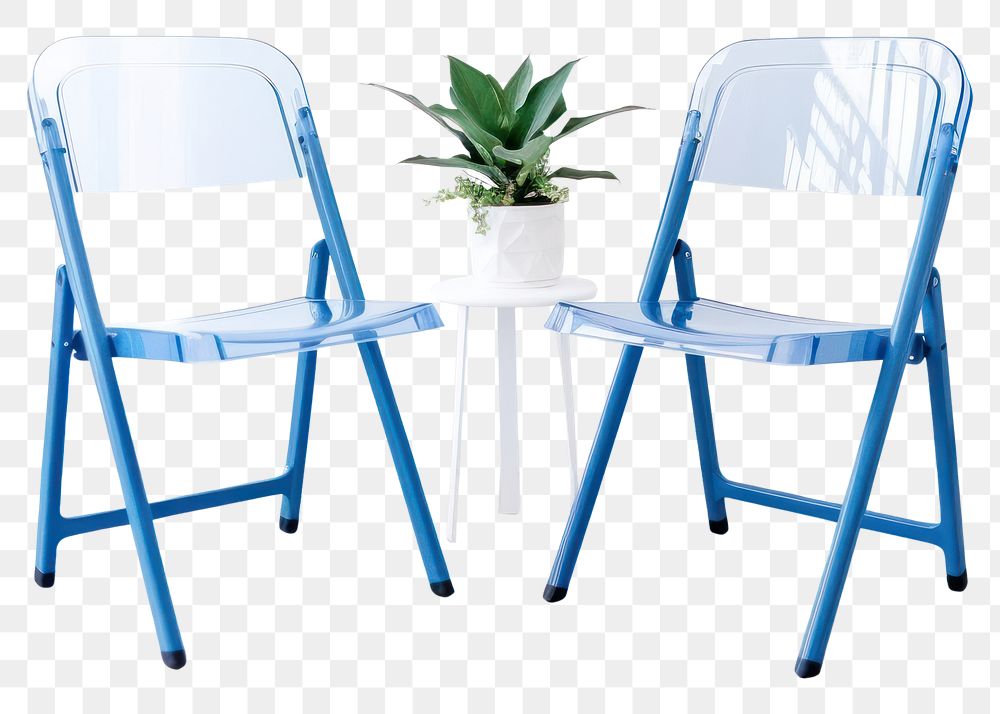 PNG Blue acrylic folding chairs furniture white background armrest.