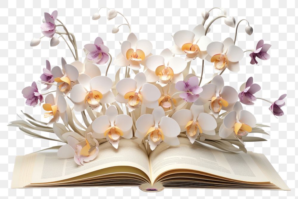 PNG Papercraft orchids book publication flower. AI generated Image by rawpixel.