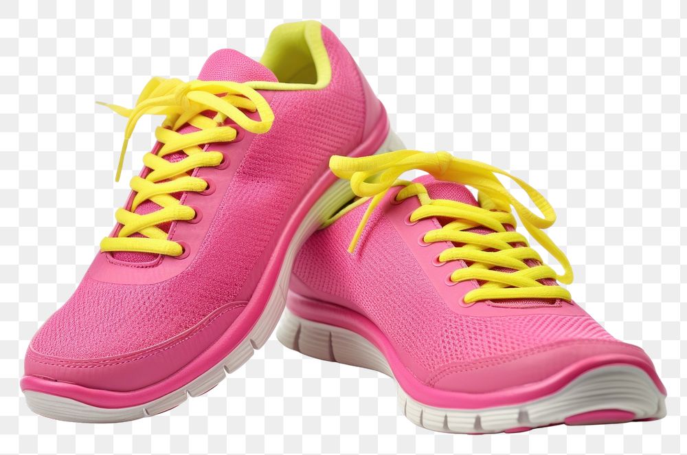 PNG Pink sports shoes footwear shoelace yellow.