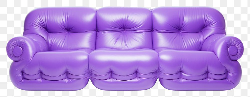 PNG Purple yeti triple sofa furniture cushion white background.