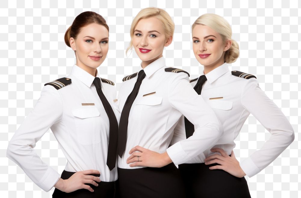 PNG White women wearing white formal airline stewardess uniform portrait adult white background.