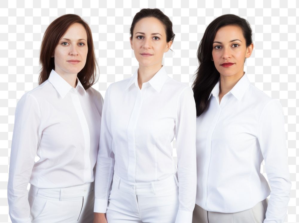 PNG White women wearing white corporate uniform portrait blouse sleeve.