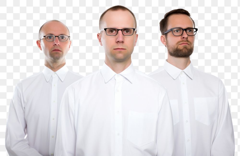 PNG White men wearing white corporate uniform portrait glasses shirt.