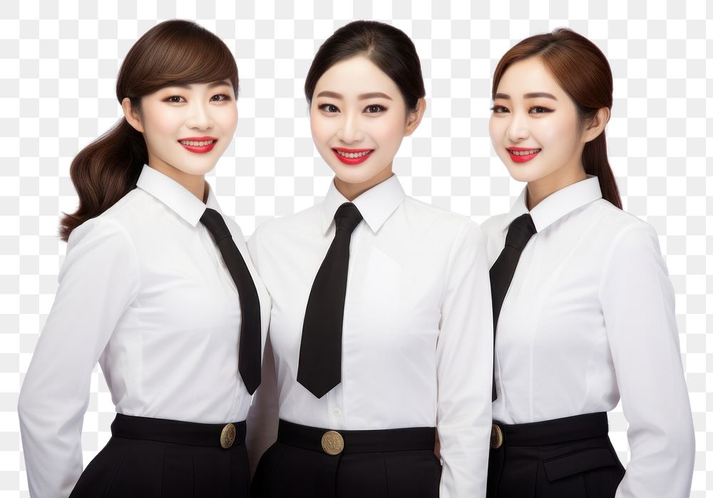 PNG Asian women wearing white formal airline stewardess uniform portrait adult white background.