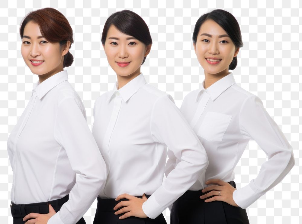 PNG Asian women wearing white corporate uniform portrait sleeve blouse.