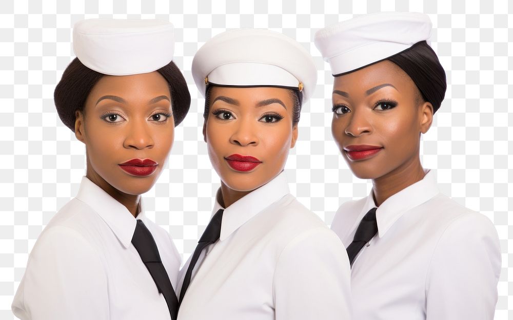 PNG Black women wearing white formal airline stewardess uniform portrait adult photo.