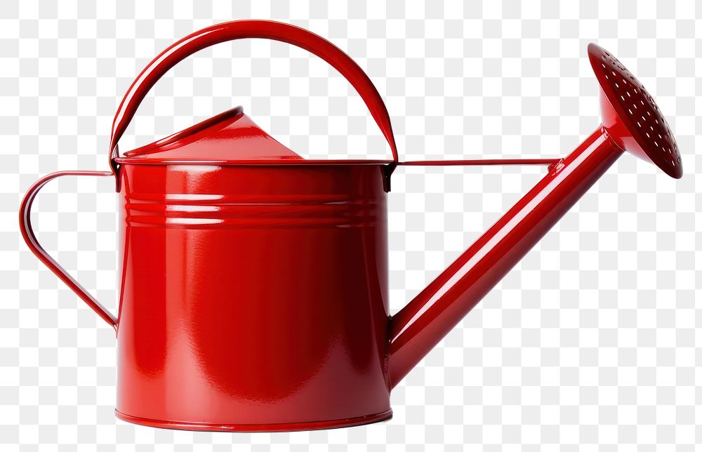 PNG  Red metal watering can white background container flowerpot. AI generated Image by rawpixel.