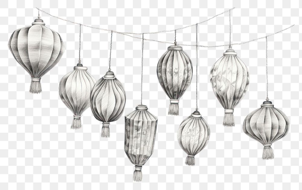 PNG A group of hanging chinese lantern drawing sketch chandelier. AI generated Image by rawpixel.