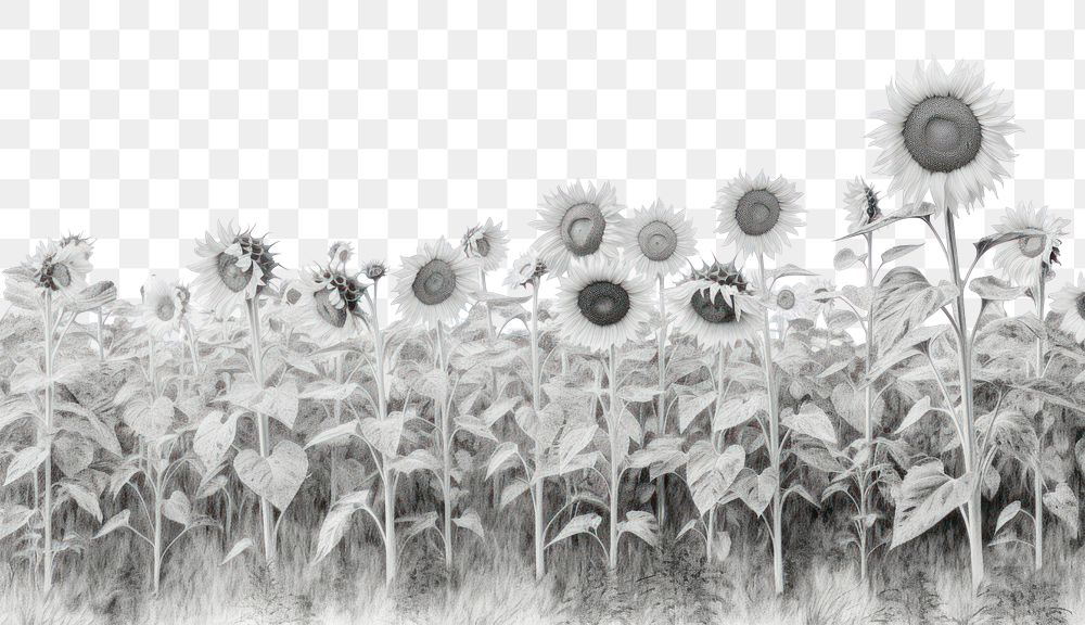 PNG Sunflower meadow outdoors drawing sketch. AI generated Image by rawpixel.