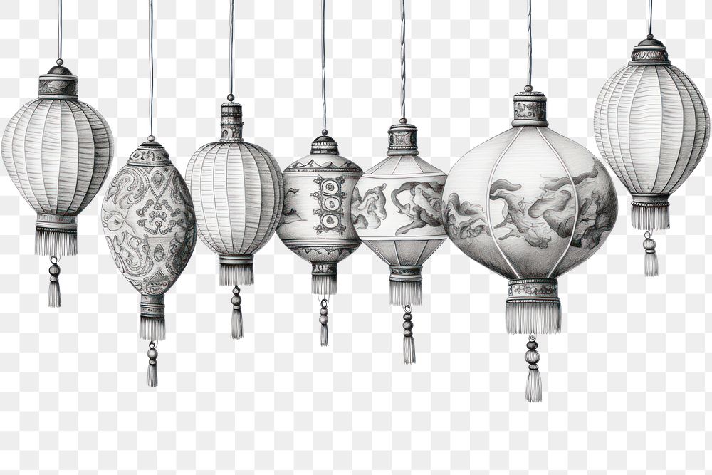PNG A group of hanging chinese lantern drawing sketch white. AI generated Image by rawpixel.