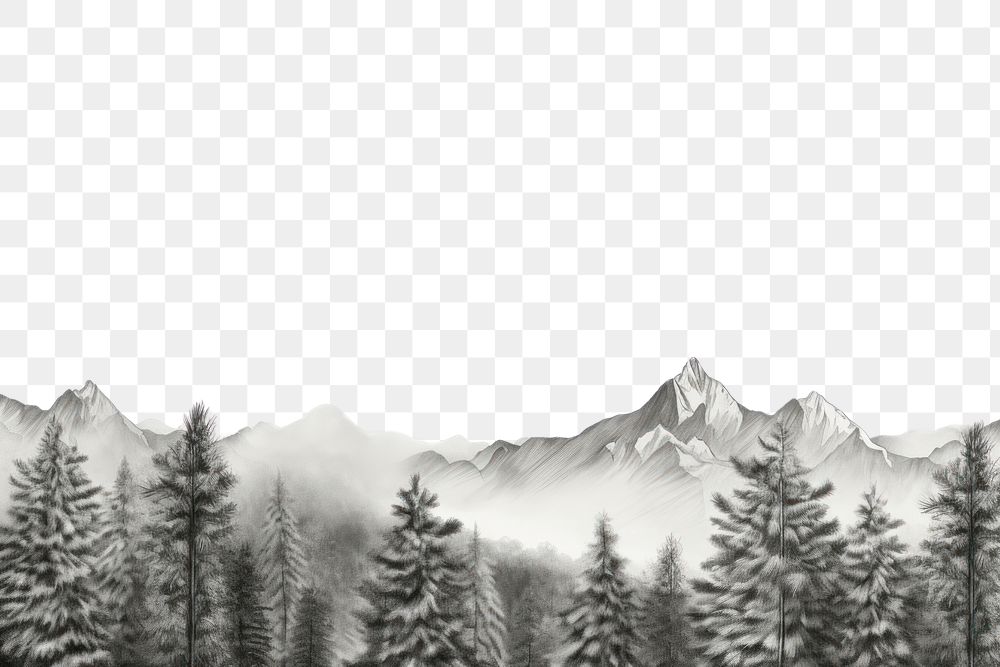 PNG Border graphic of forest and mountain landscape outdoors drawing. AI generated Image by rawpixel.
