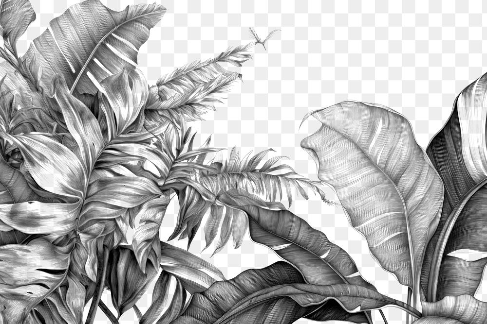 PNG Tropical leaves drawing sketch backgrounds. AI generated Image by rawpixel.
