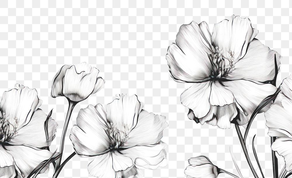 PNG Flowers drawing sketch white. AI generated Image by rawpixel.